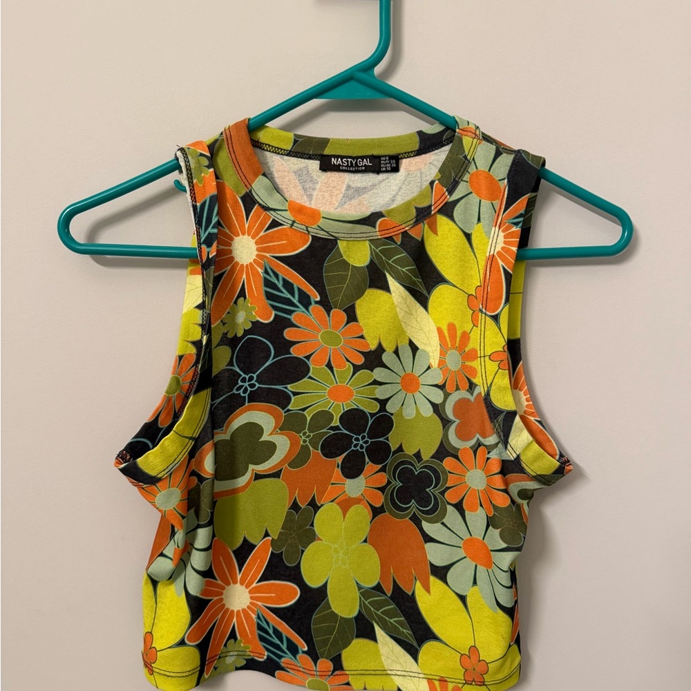 Nasty Gal - Green Floral Cropped Tank Top